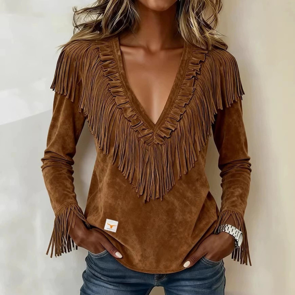 H&M Tassel Suede Fall Winter Women Slim Fit Fashion Collar Coat